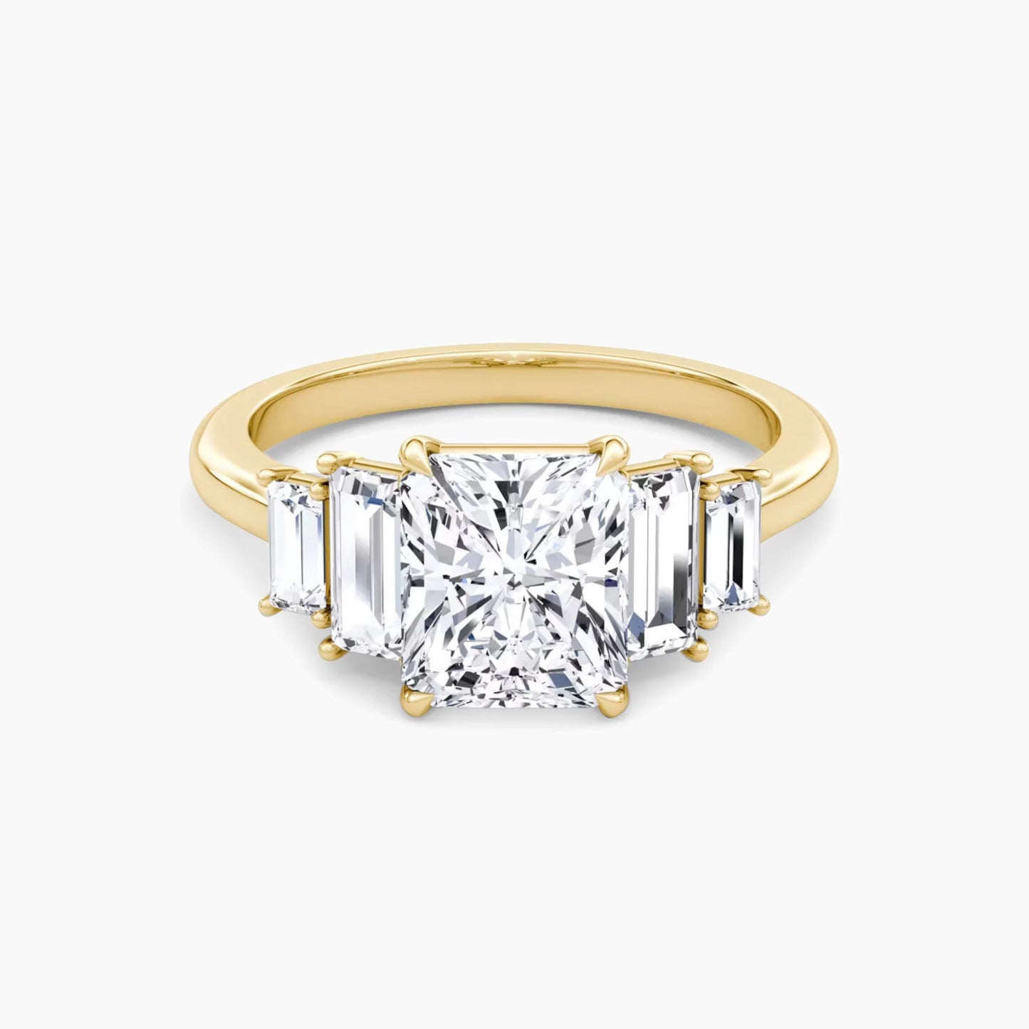 Three Emerald Cut Moissanite Gold Ring