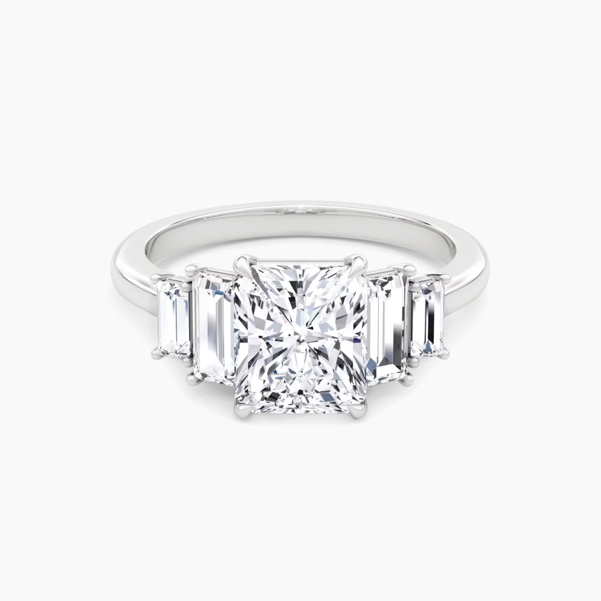 Three Emerald Cut Moissanite White Gold Ring