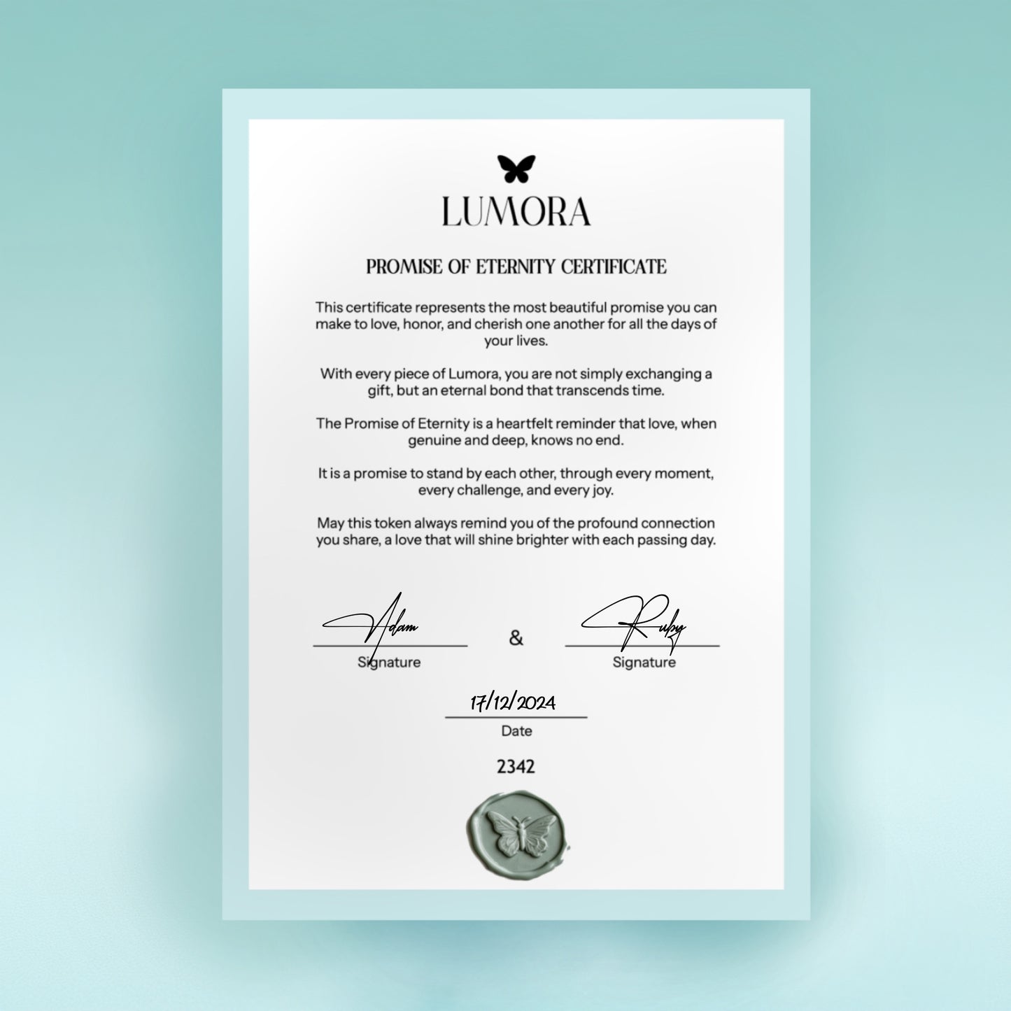 Promise of Eternity Certificate